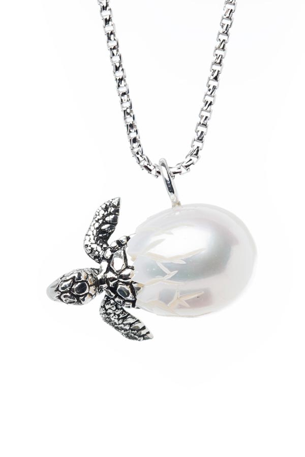 Sterling Silver Turtle With Freshwater Pearl Pendant