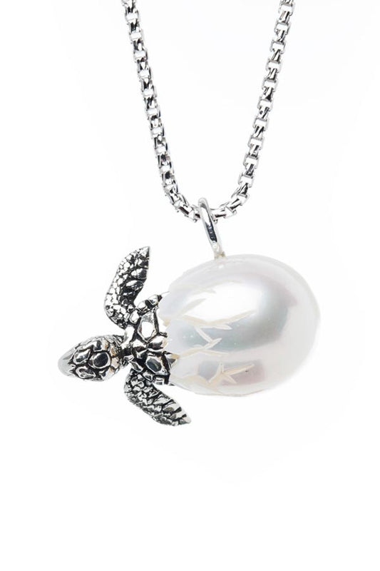 Sterling Silver Turtle With Freshwater Pearl Pendant